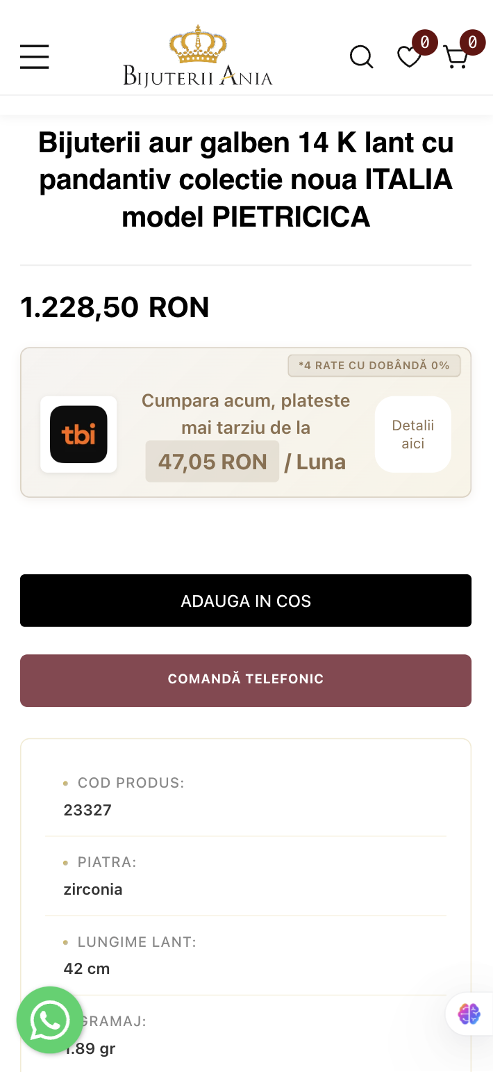 Produs mobil nou Bijuterii Ania