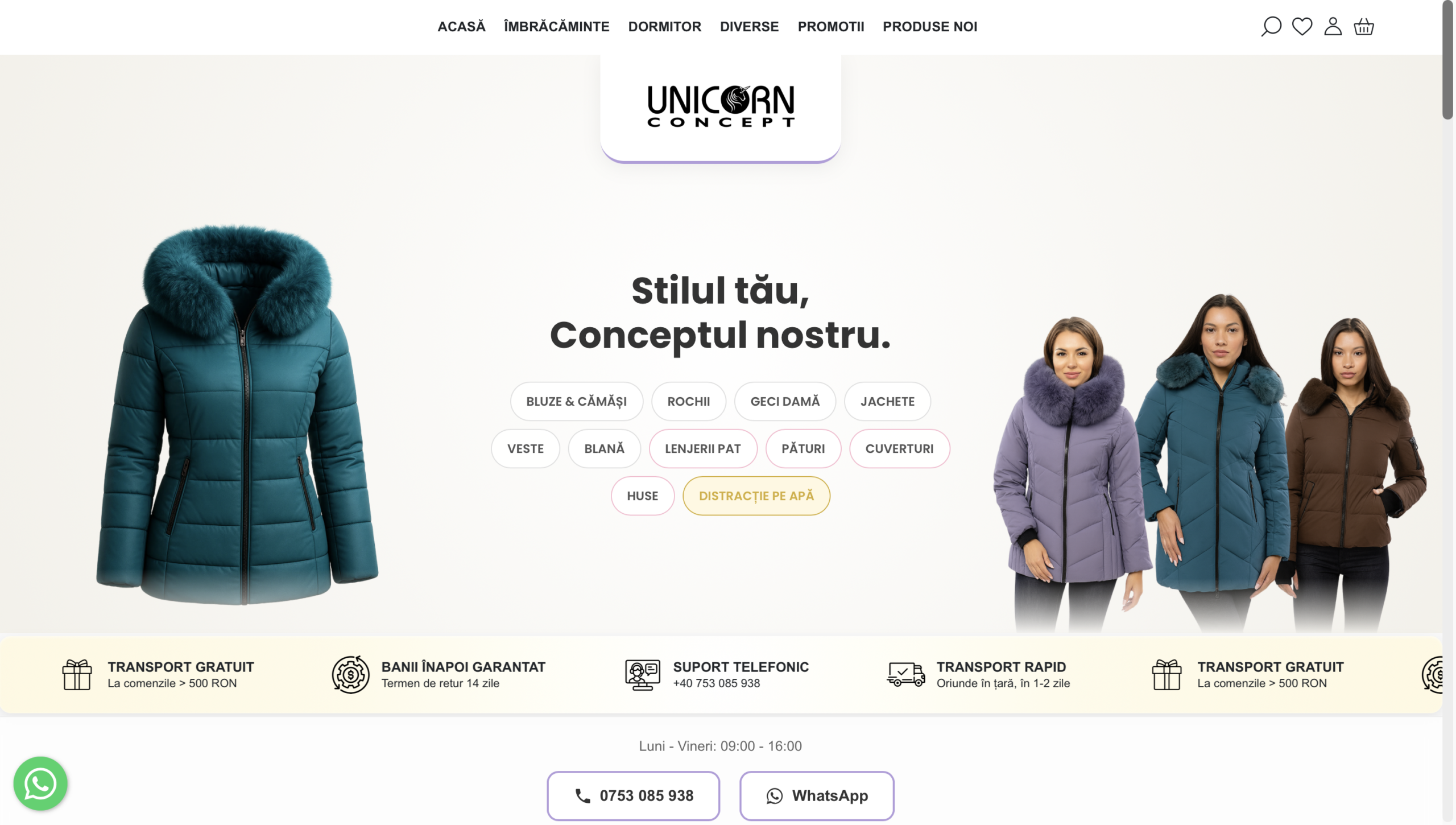 Unicorn Concept homepage pe MerchantPro