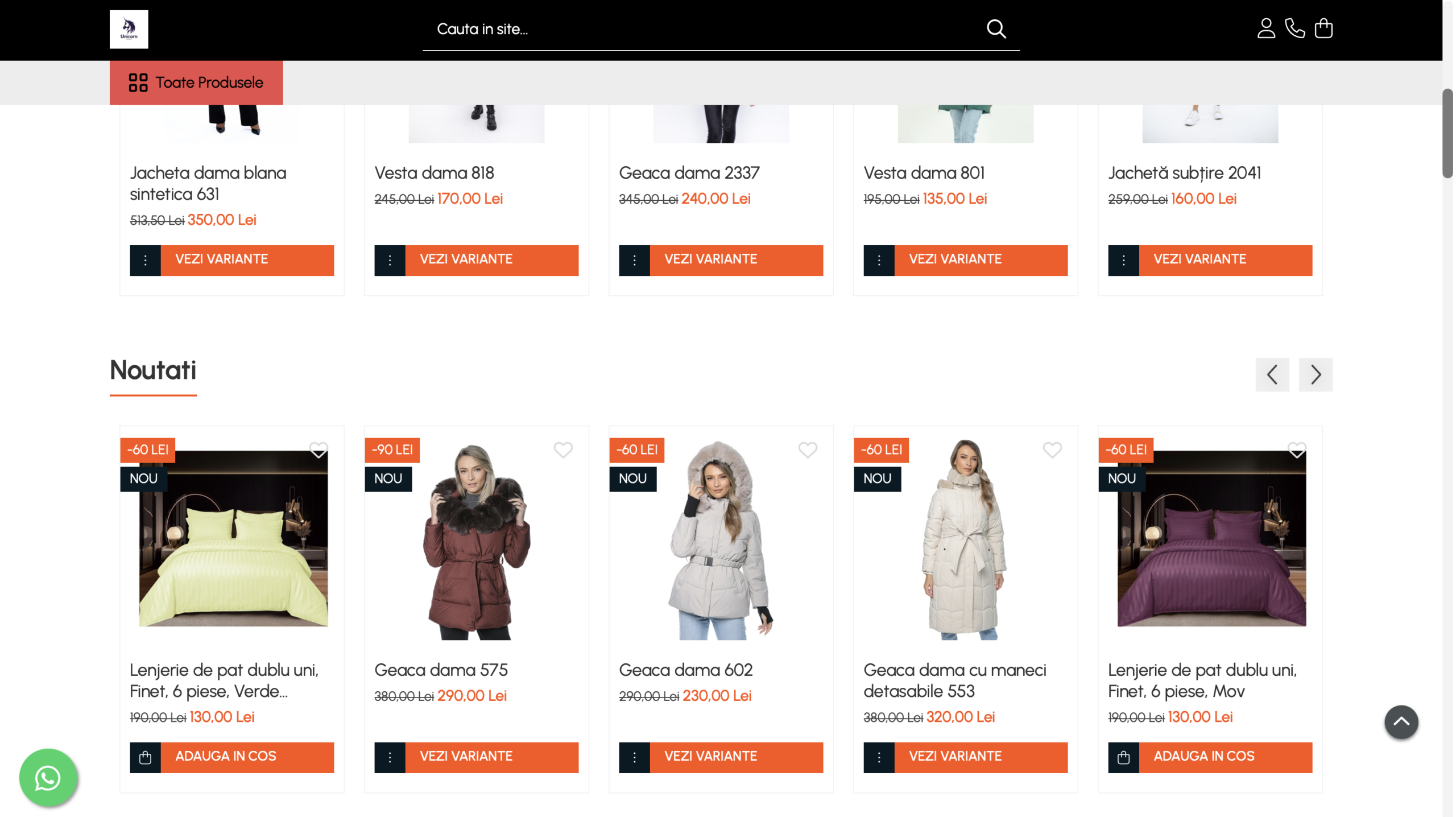 Secțiune site Unicorn Concept Gomag