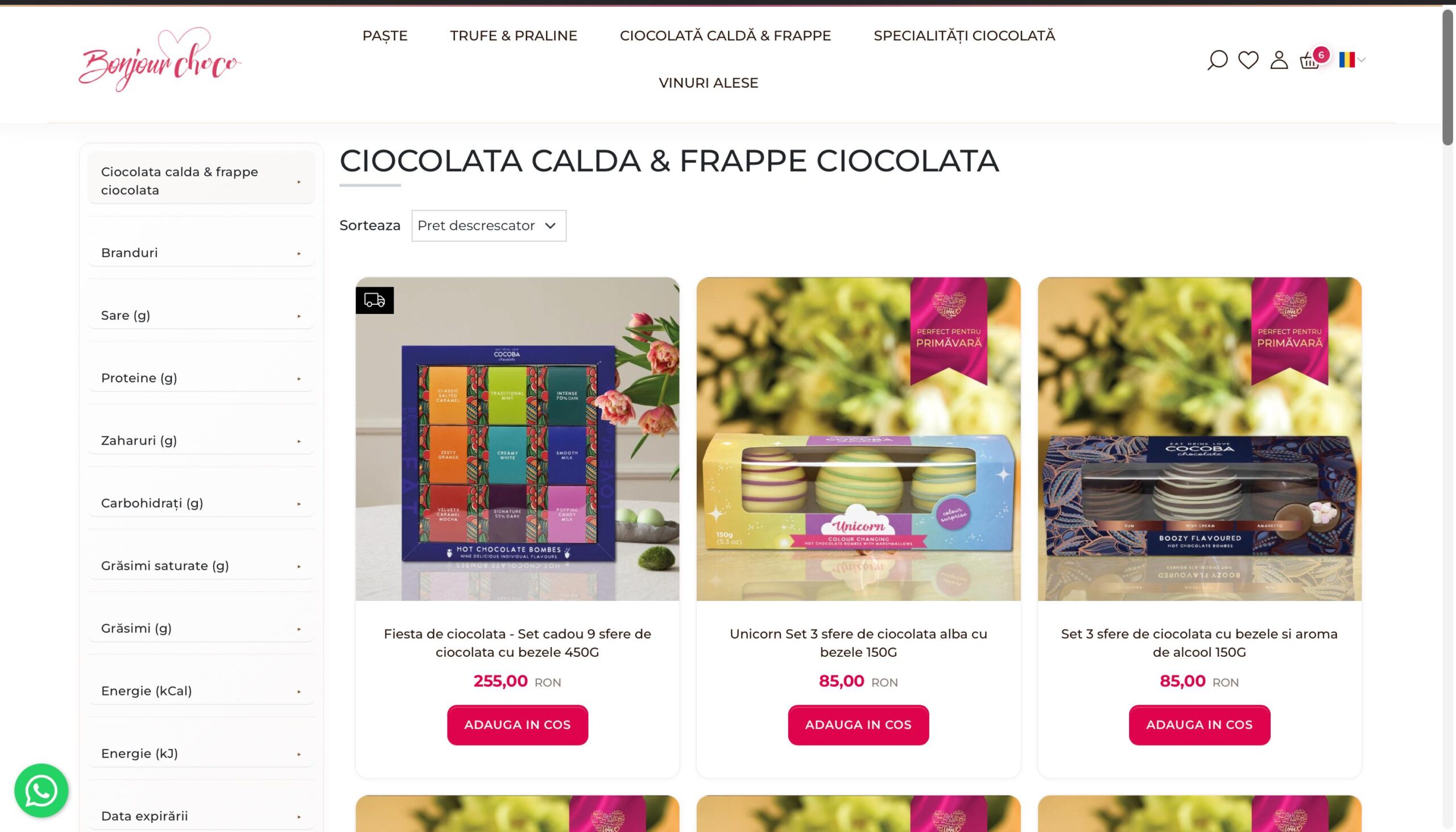 Bonjour Choco pagină categorie redesenată MerchantPro