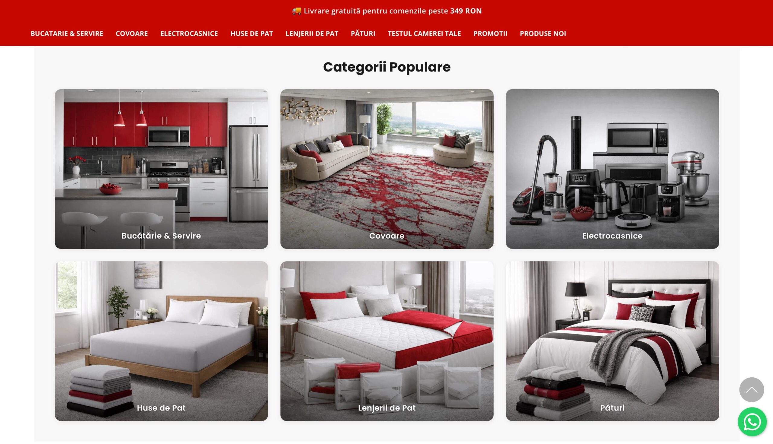 Ronashome secțiune categorii redesenată MerchantPro