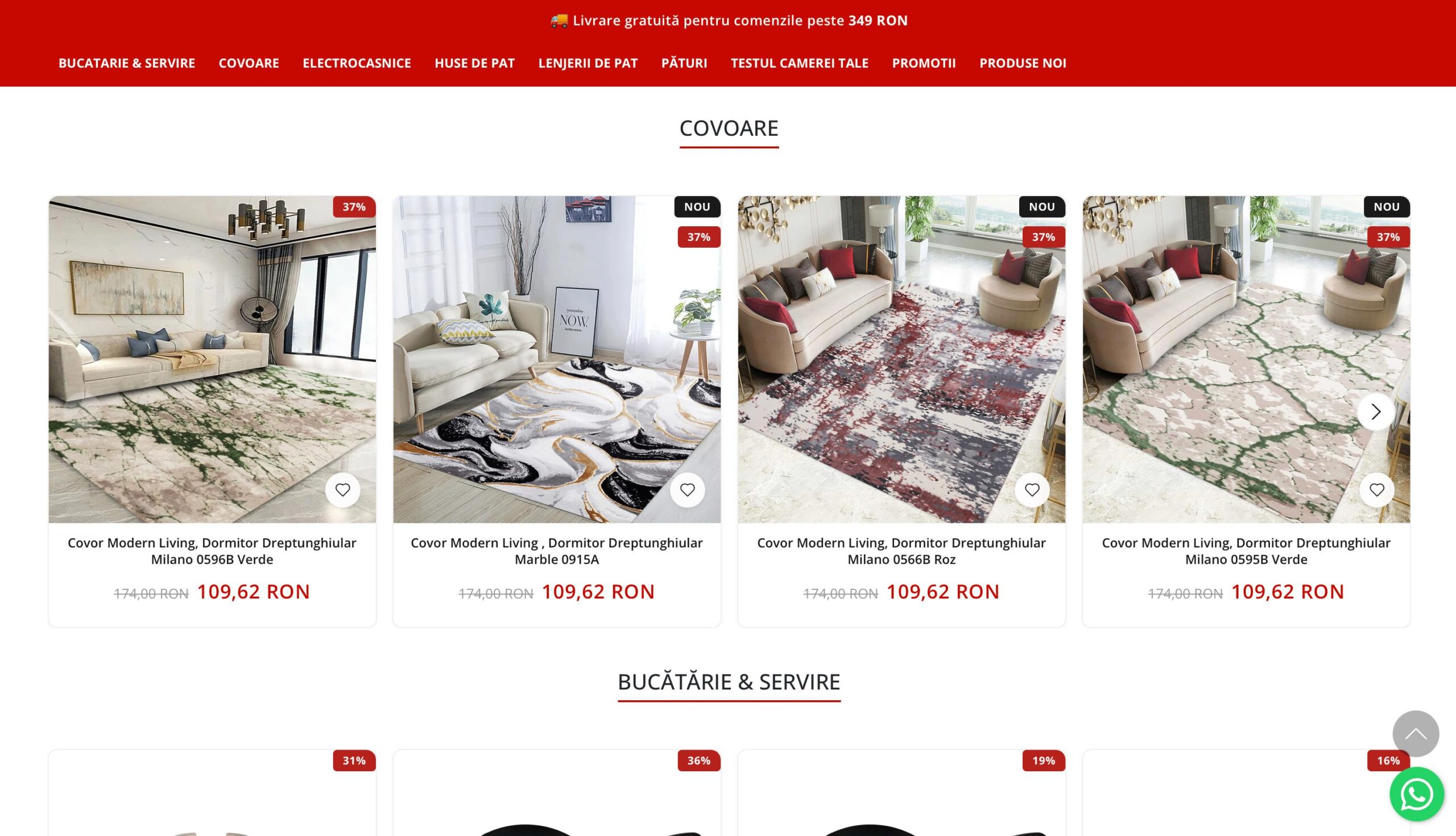 Ronashome secțiune nouă homepage cu grid produse