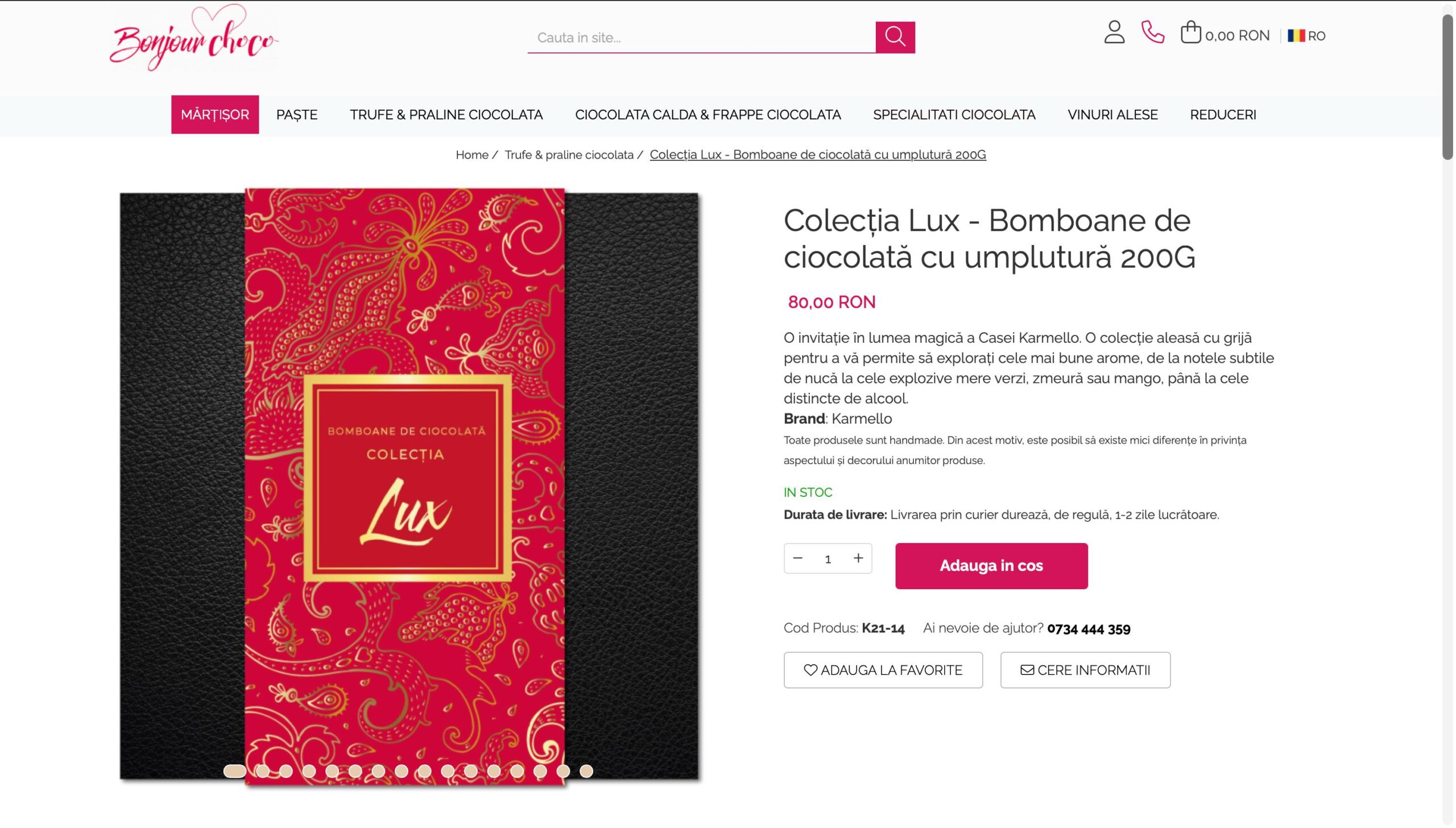 Bonjour Choco pagină produs veche GoMag