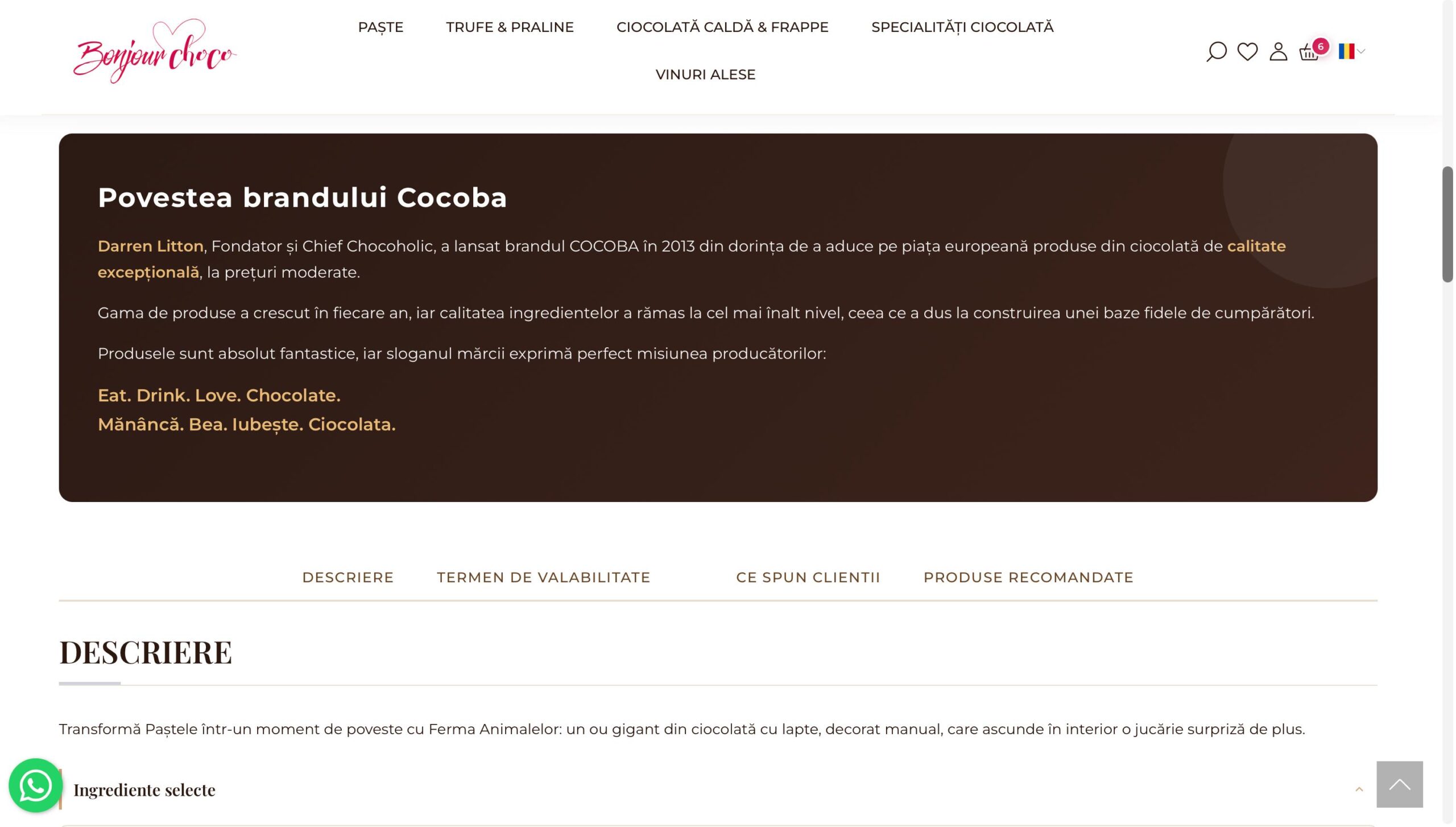 Bonjour Choco descriere produs cu tabele CSS premium