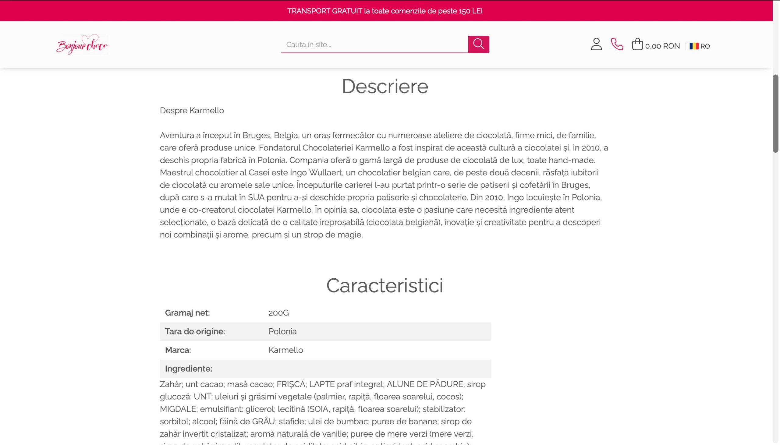 Bonjour Choco descriere produs plain text